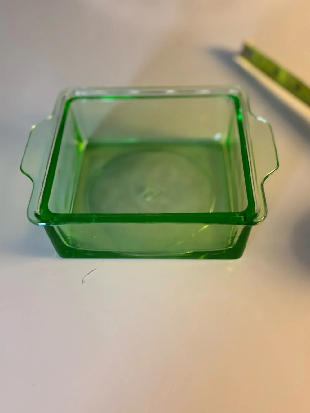 Vintage Hazel Atlas Green Uranium Glass Square Dish With Lid
